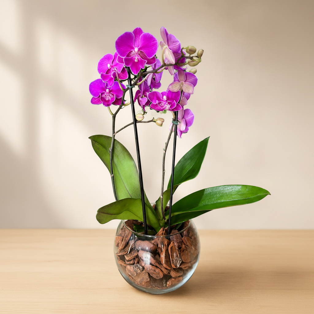 Mini Orquídea Roxa No Vidro