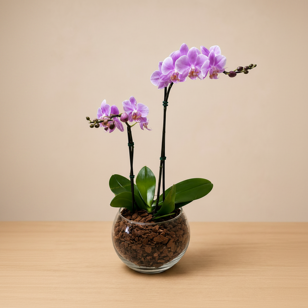 Mini Orquídea Lilás No Vidro